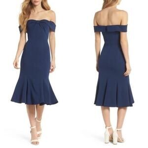 Gal Meets Glam Off-Shoulder Blue Midi Dress